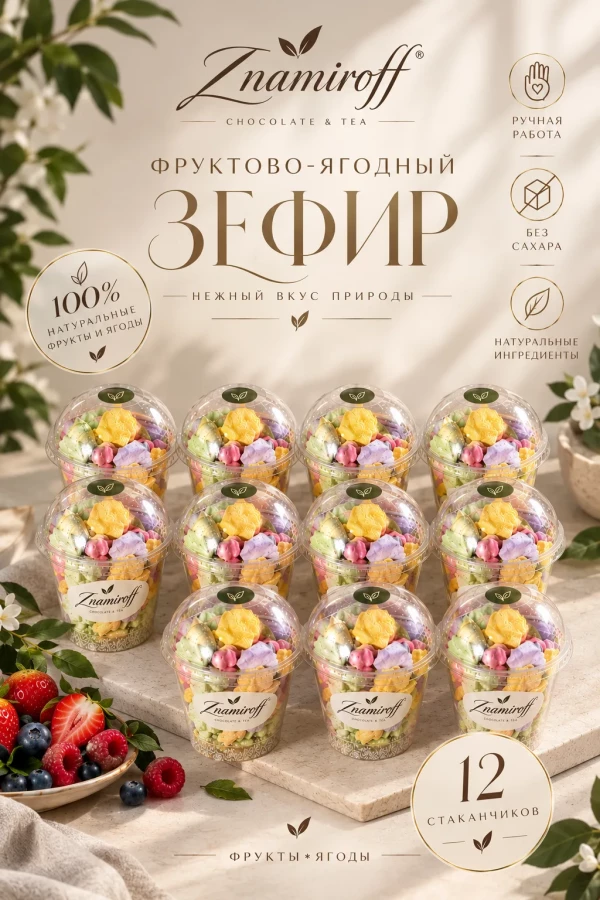 №1 Зефир в стаканчиках без сахара(коробка 12шт по 100гр) в Старом Осколе